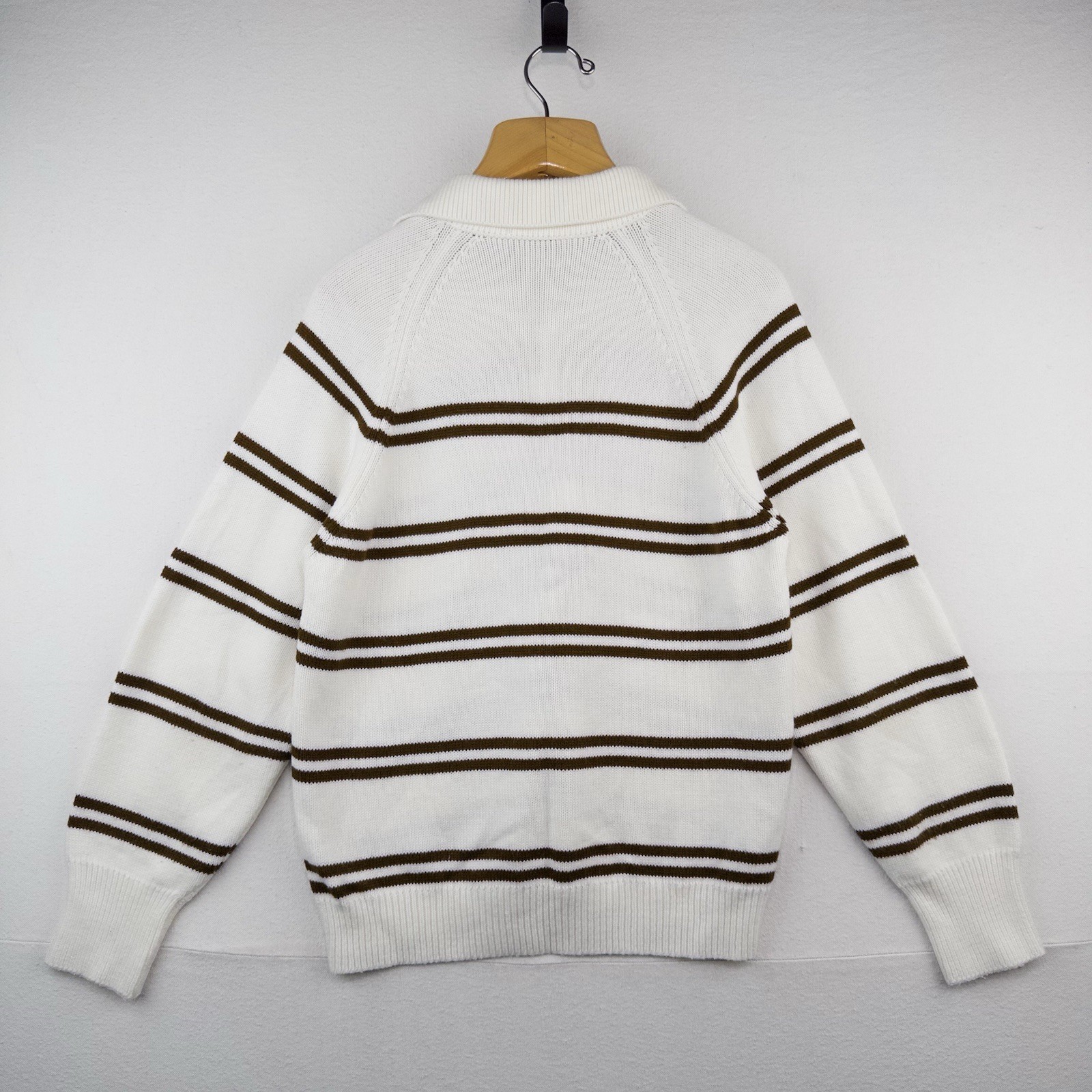 60’s Vtg Donegal Estate Mens L Orlon Acrylic Knit Polo Sweater Loop Collar Cream