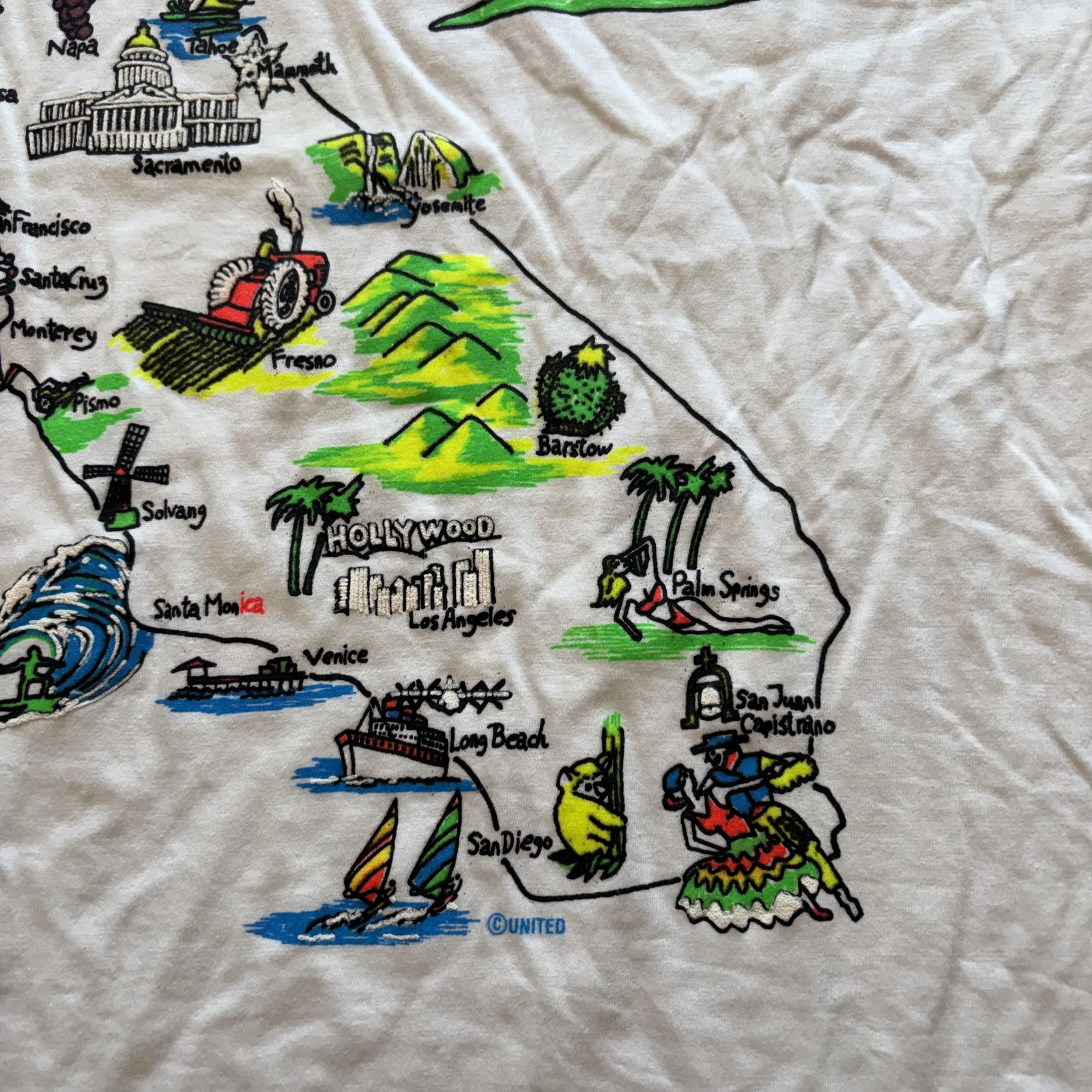 Vintage BYC California Map Shirt Mens XL White Surfing Bear Graphic Tee T-Shirt