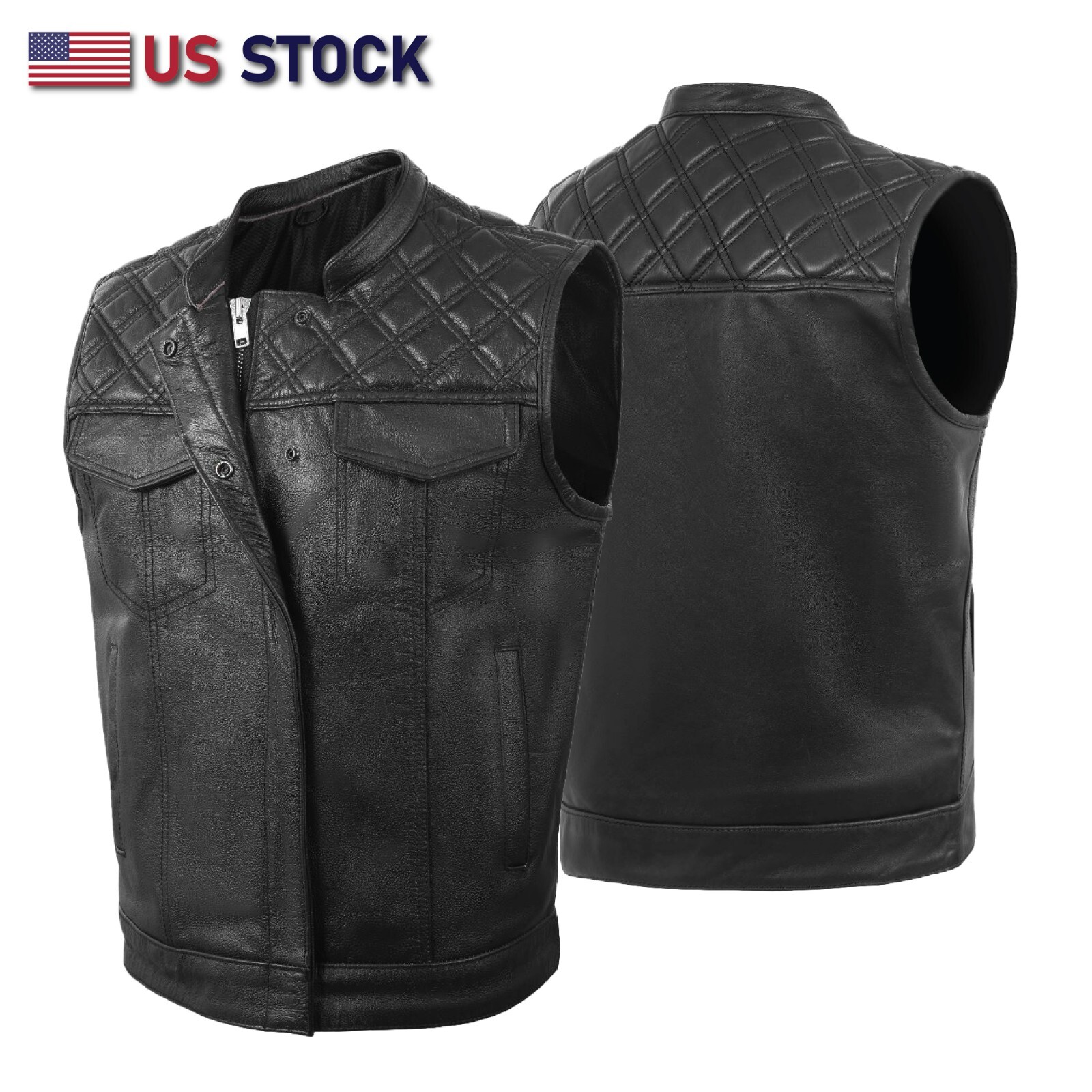 MEN BLACK CROSS STITCH VEST BUFFALO LEATHER HL11693SPT