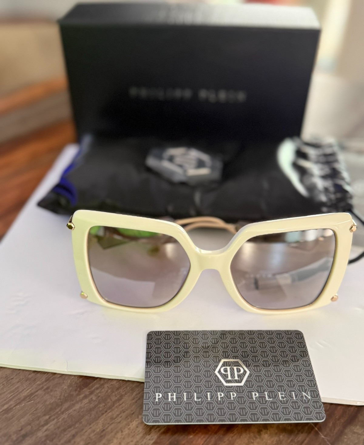 Philipp Plein SPP121S Plein Queen Sunglasses Cream White 3GFX 56-21-120 NIB