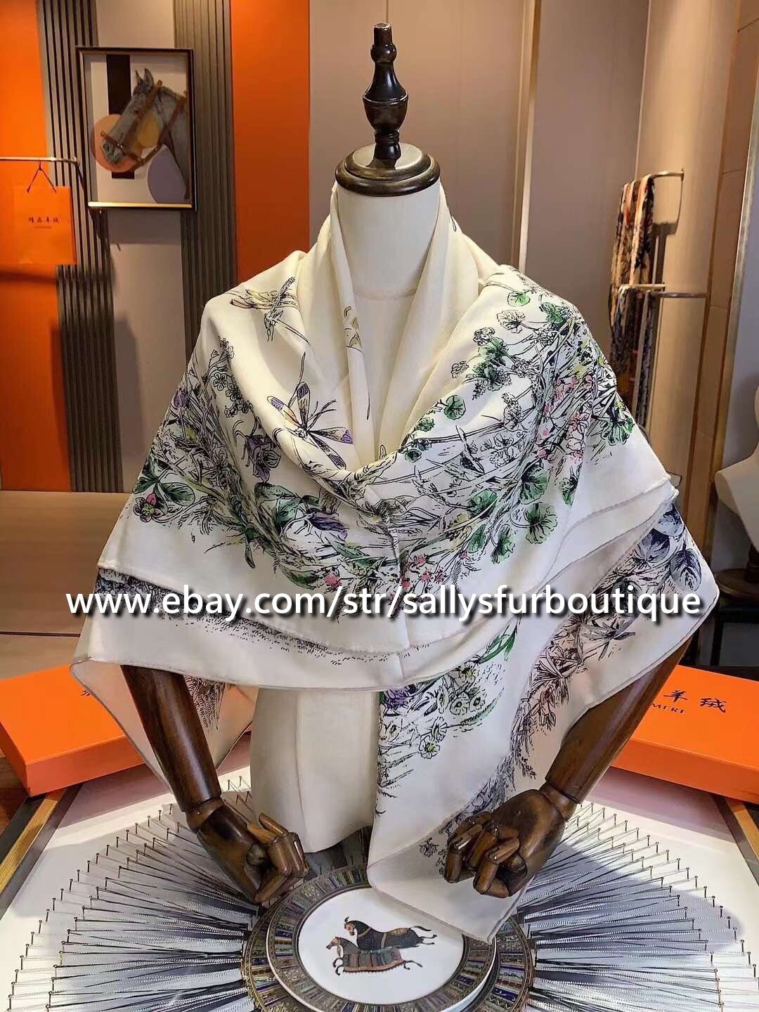 Sallys 75% Cashmere 25% silk Wrap Scarf Dragonfly Print Double Face Shawl 53″