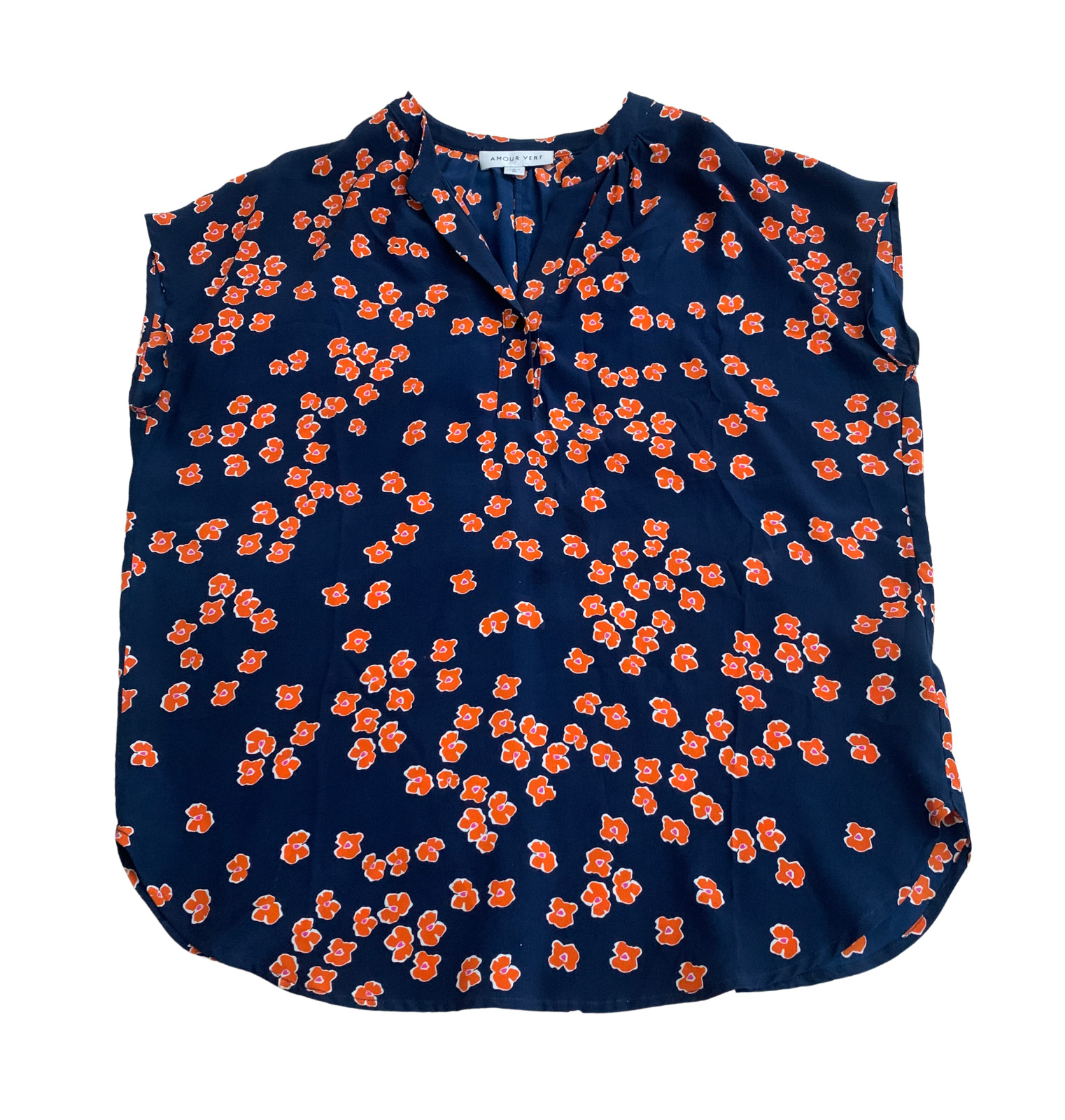 Amour Vert Size Medium100% Silk Womens Top Blue Orange Pink Flowers