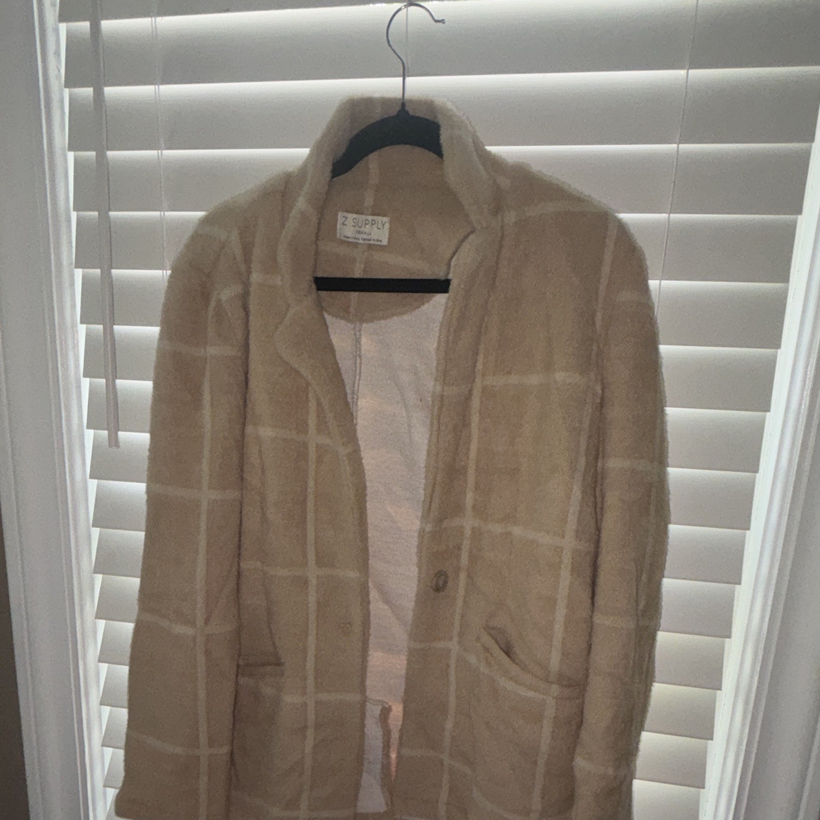 Z SUPPLY Plaid Button Jacket Beige White XS Mid-Length Long Sleeve Pockets