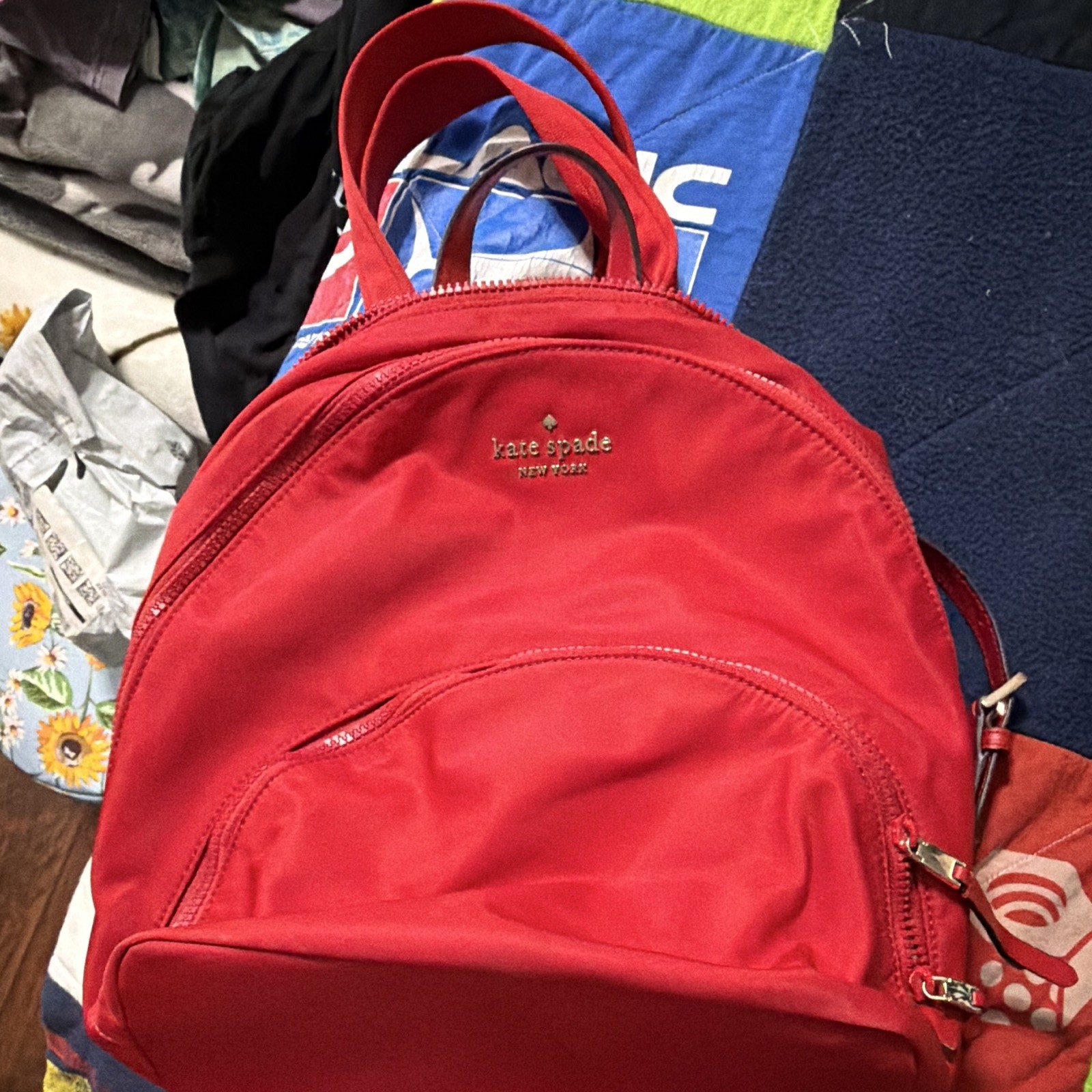 kate spade new york Red Backpack Zip Closure Silver Hardware Inner Pockets