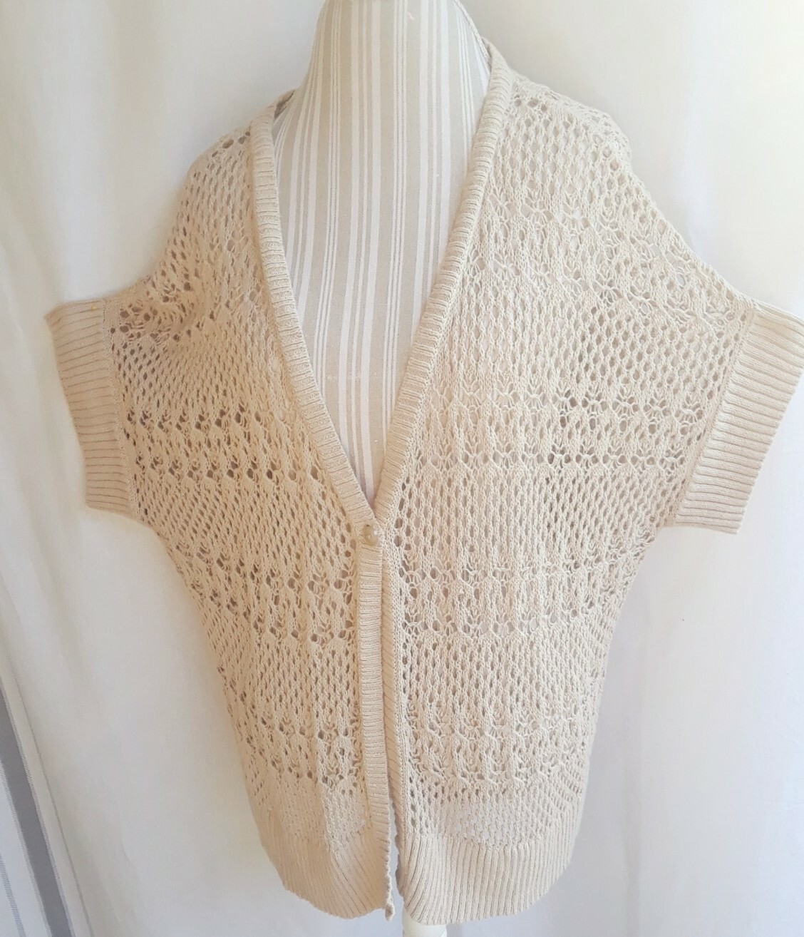St John’s Bay Women 1XL short sleeve beige beautiful knit tunic TA1-7