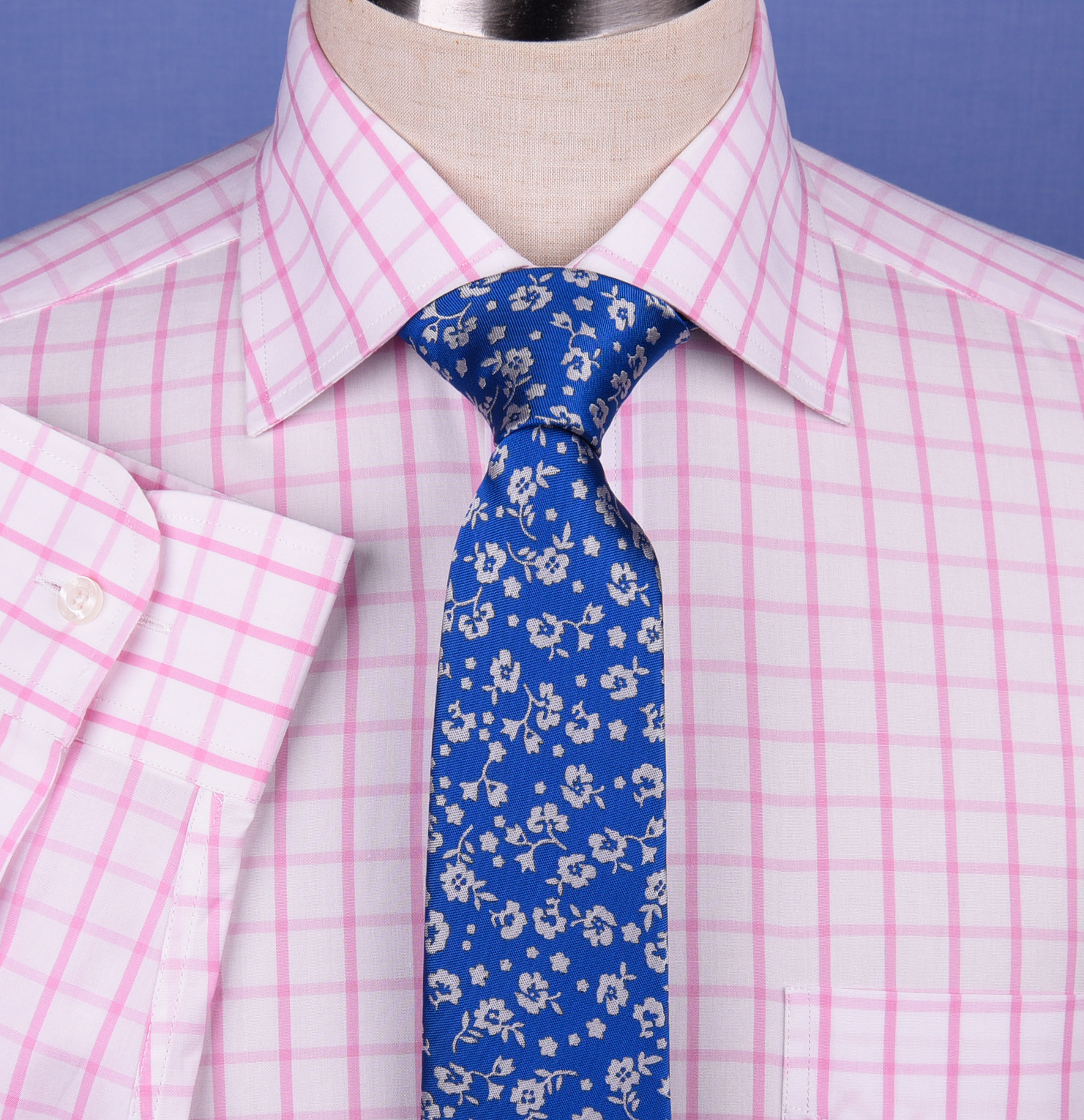 Mens Pink Plaids & Checks Formal Business Dress Shirt Lightweight Easy Iron Top