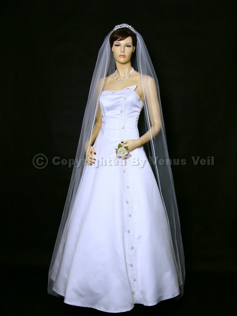1T White Bridal Cathedral Length Pencil Edge Wedding Veil