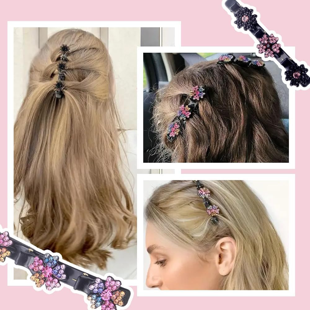 2 Pcs Sparkling Crystal Stone Braided Hair Clips, 2025 New Satin Fabric Hair Ban