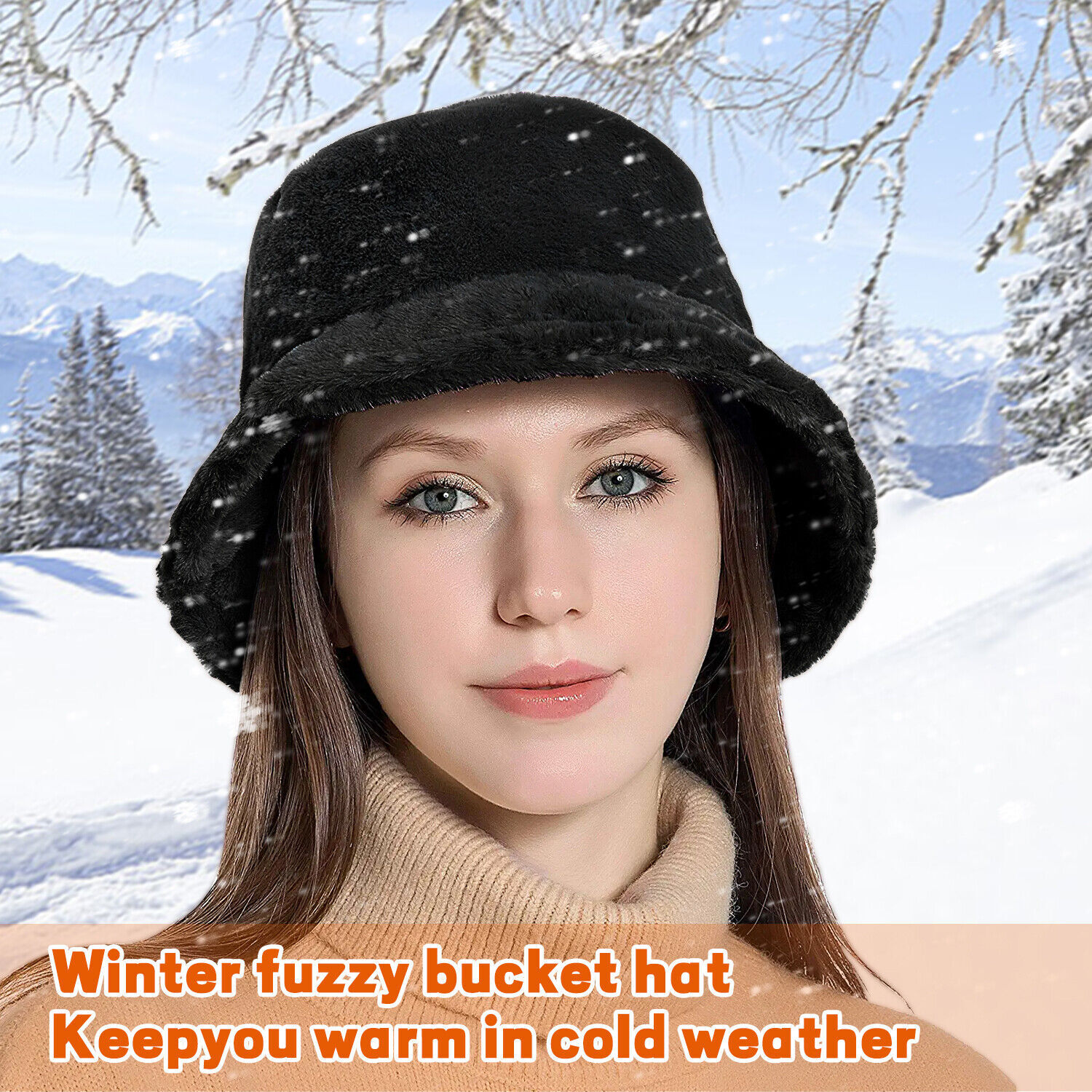 Women Faux Fur Bucket Hat Warm Fluffy Plush Bucket Hat Fisherman Cap Winter USA