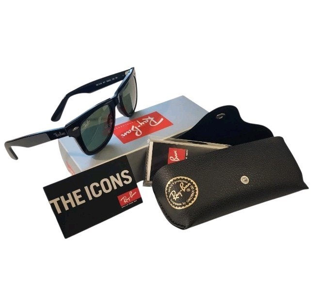Ray-Ban RB2140 901 50-22 Wayfarer Green Lenses Unisex Classic Sunglasses – Black