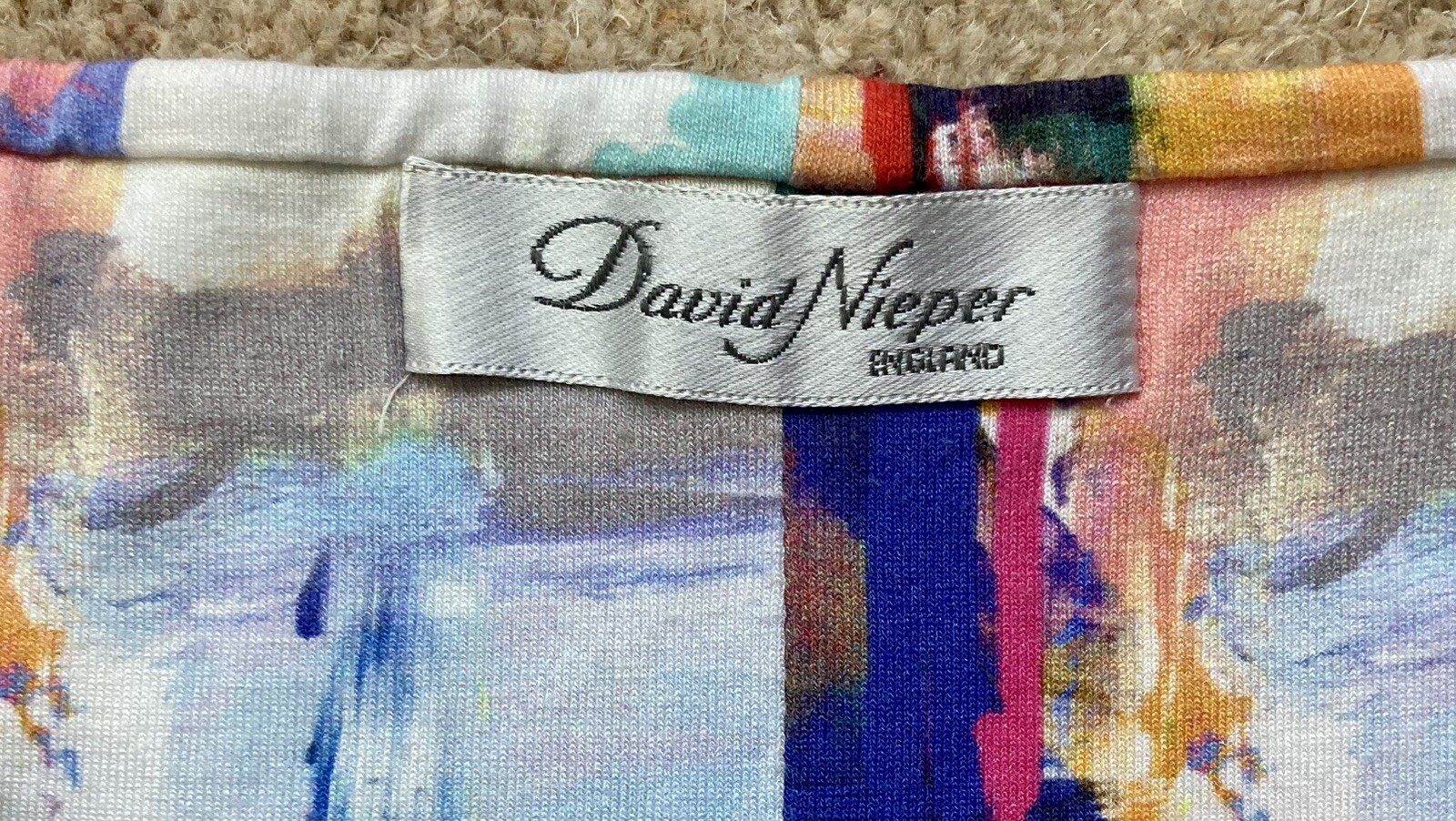 David Nieper Fully Lined Paint Strokes Print Stretch Midi Skirt Size 12 Viscose