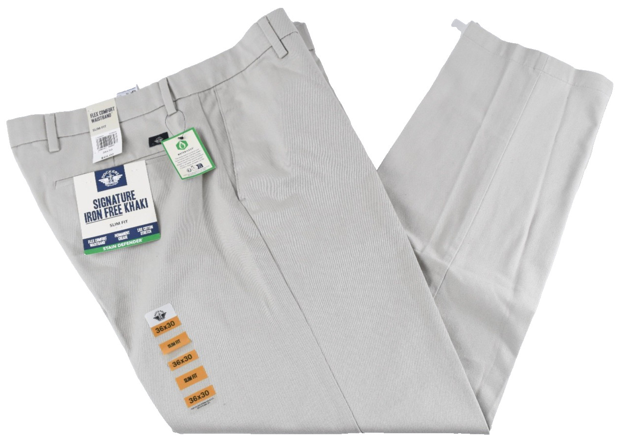 Dockers Mens Signature Khaki New 33X32 32X30 30X30 Ivory Flat Front Slim Fit