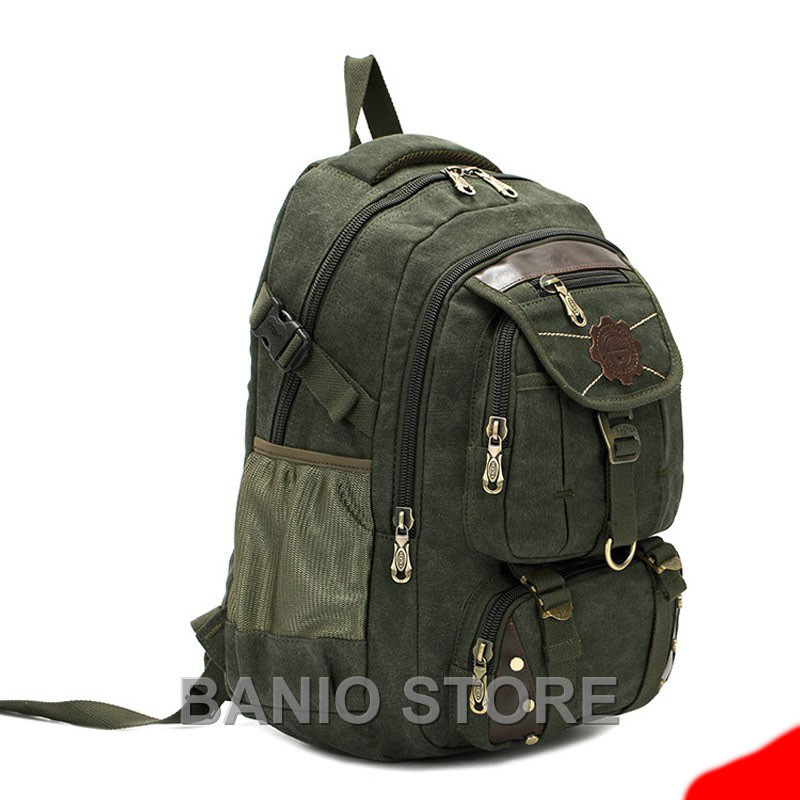 KAUKKO Men Canvas Backpack Rucksack Bag Camping Travel School Satchel Outdoor