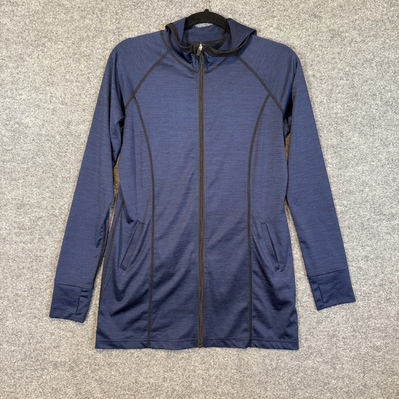 Ruby Ribbon Shirt Womens Small Blue Zip Up Hooded Sweatshirt Shapewear
