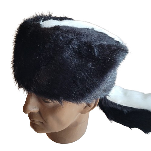 Skunk Hat Faux Fur & Tail Cap Warm Soft S-XL Size Mountain Men Coon Crockett
