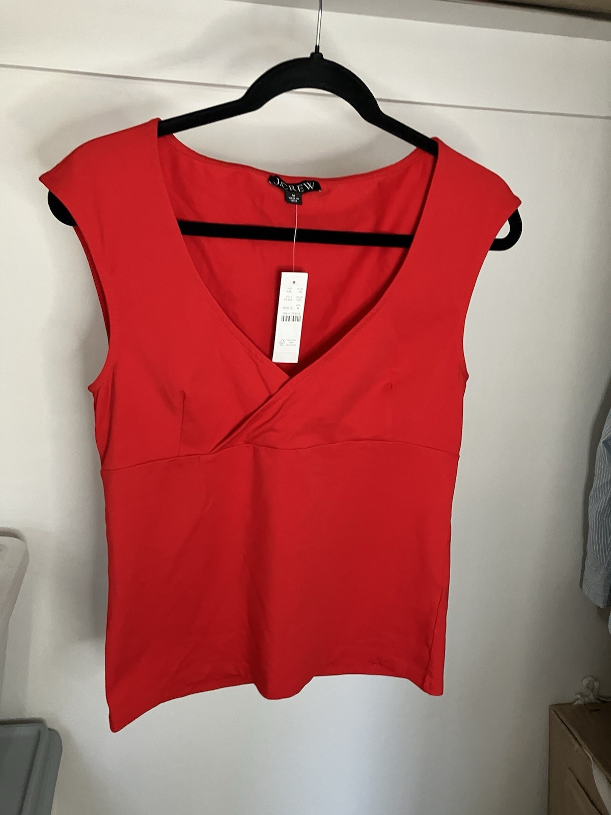 NWT J. Crew Medium Stretch Cotton Cap-sleeve Crossover Shirt Red