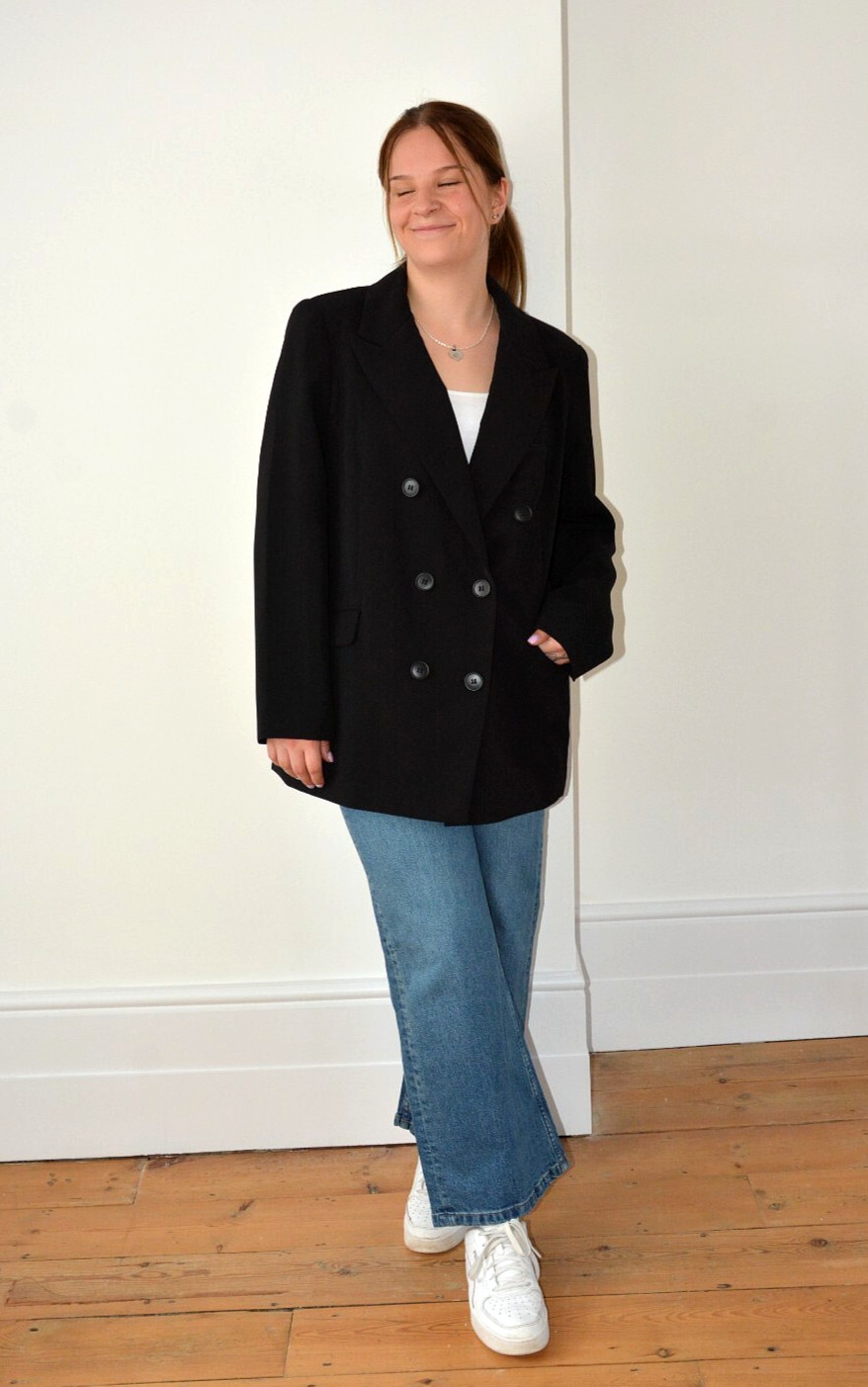 EX PRIMARK BLACK LAPEL DOUBLE BREASTED FULLY LINED BLAZER/JACKET SIZE 16-18-20