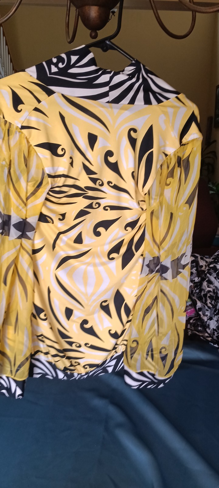Analili Women’s Yellow Black White V-Neck Long Sleeve Blouse, S, Made In USA