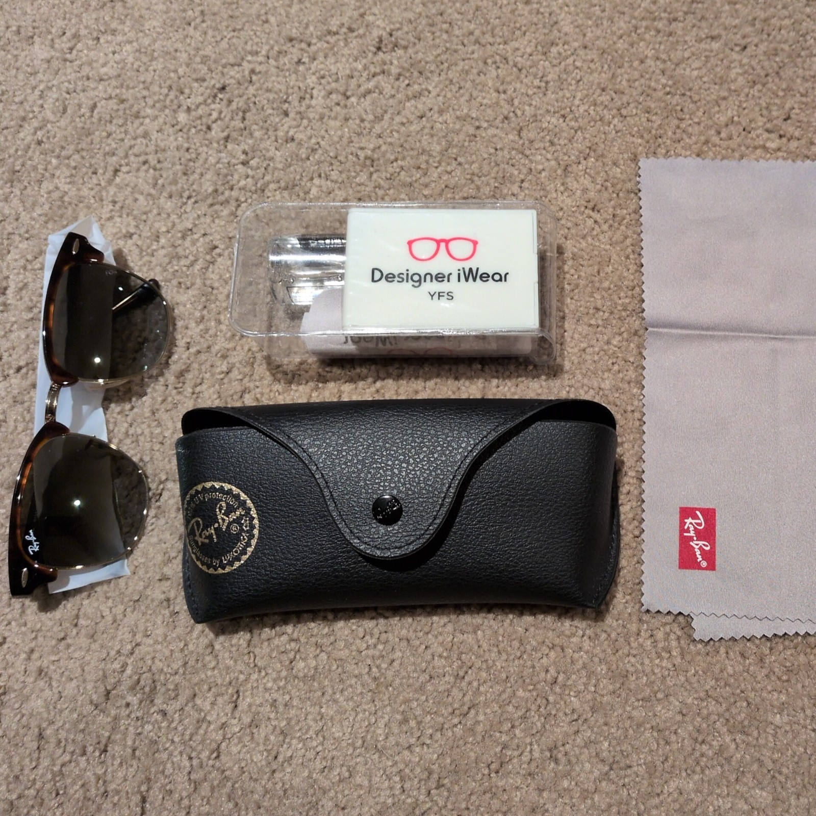 Ray-Ban RB3016 990/58 Clubmaster Sunglasses Red Havana/Green Polarized, 49mm