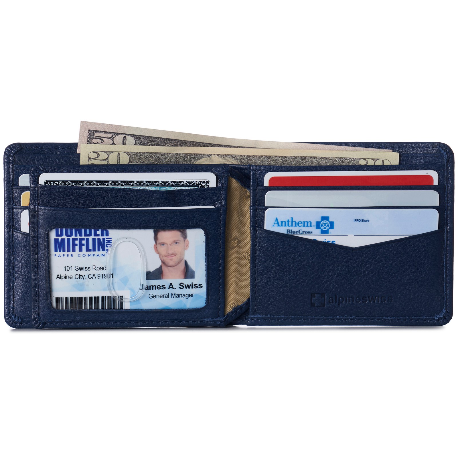 Alpine Swiss Wallet for Men Nolan Commuter Bifold Dual ID Windows for License