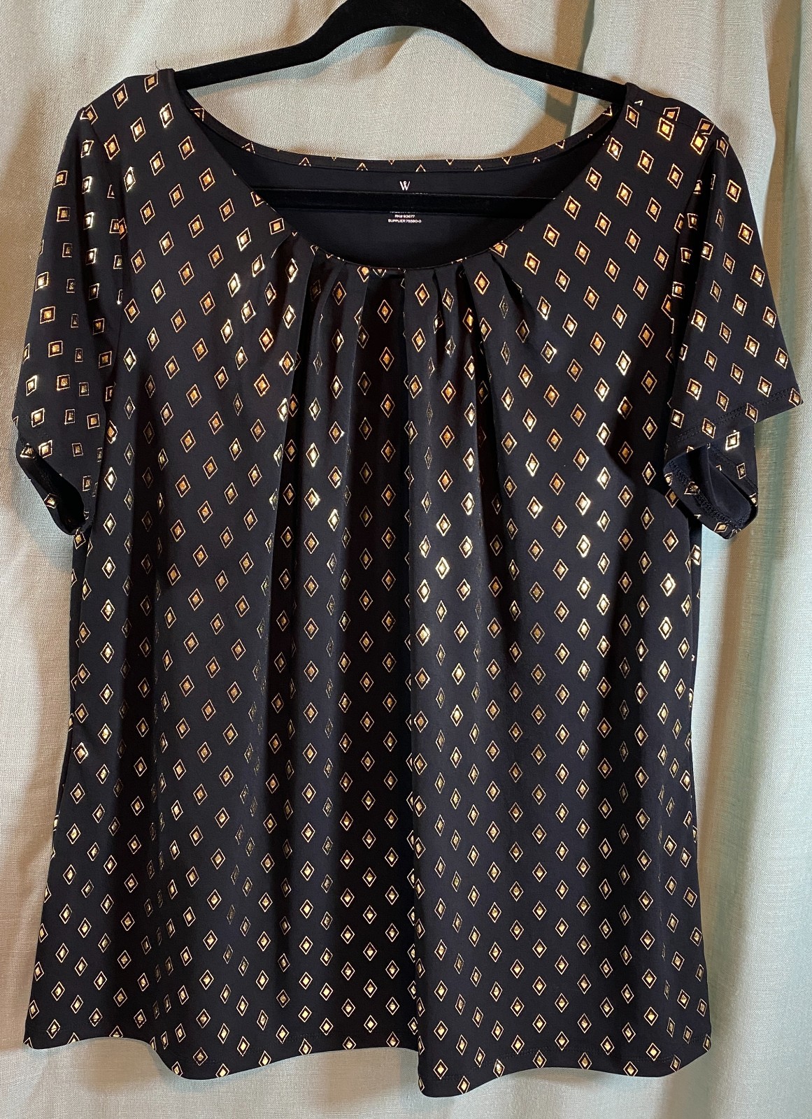 Worthington 1X Dressy Gold Diamond Pattern Stretch Top Blouse