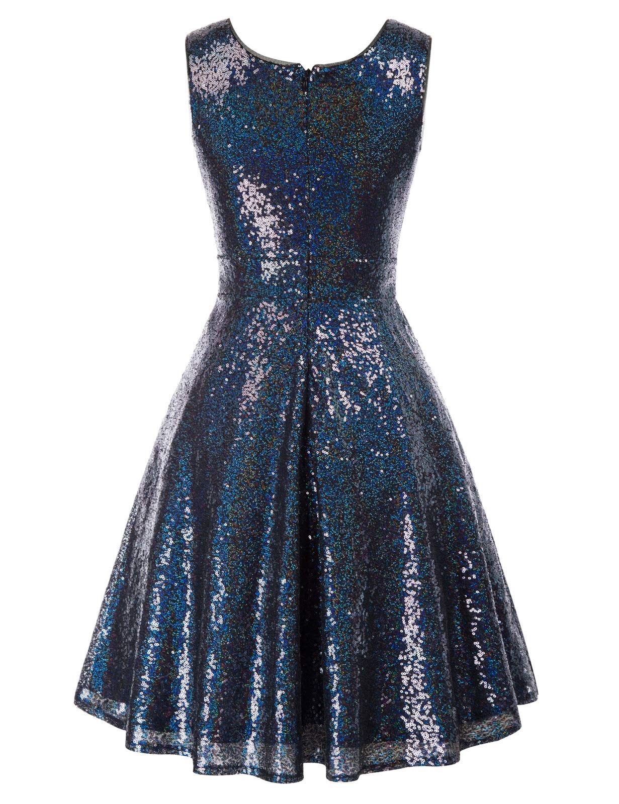 GRACE KARIN Fit & Flare Dress Blue-Green Sequin Sleeveless V-Neck A-Line Medium