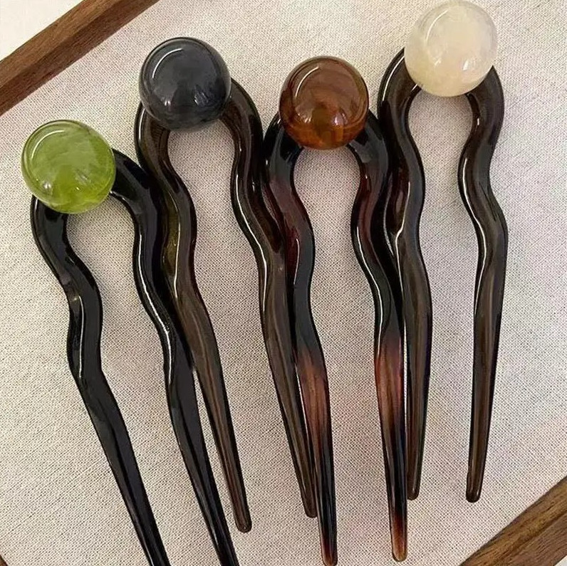 1pc Fashion Colored Pearl U-Shaped Hair Sticks Hairpin for Women Girls – NEW