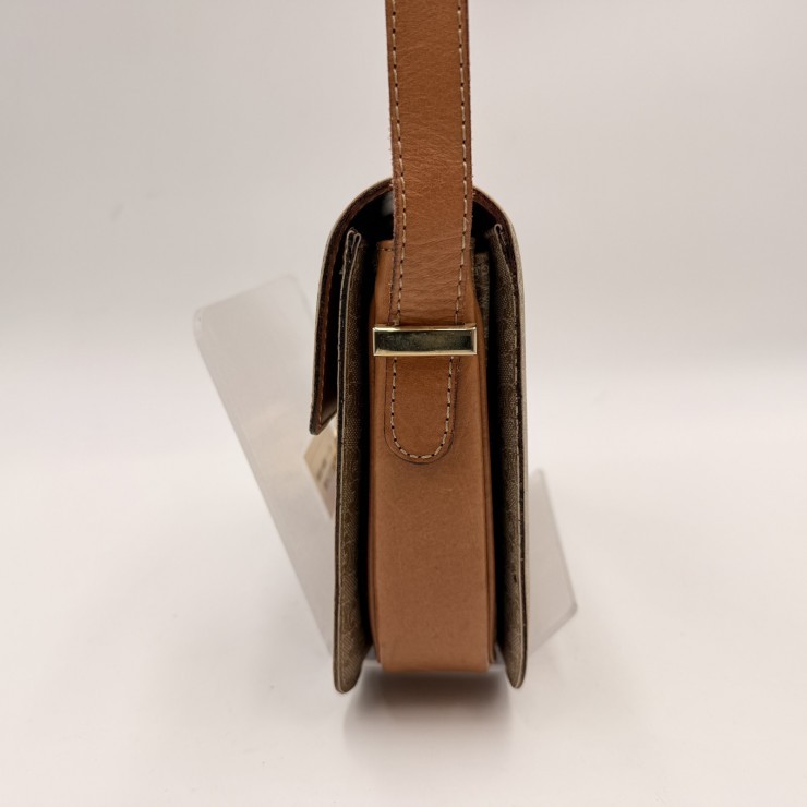 CELINE Vintage Macadam Shoulder Bag in Beige PVC and Leather with Gold-Tone …