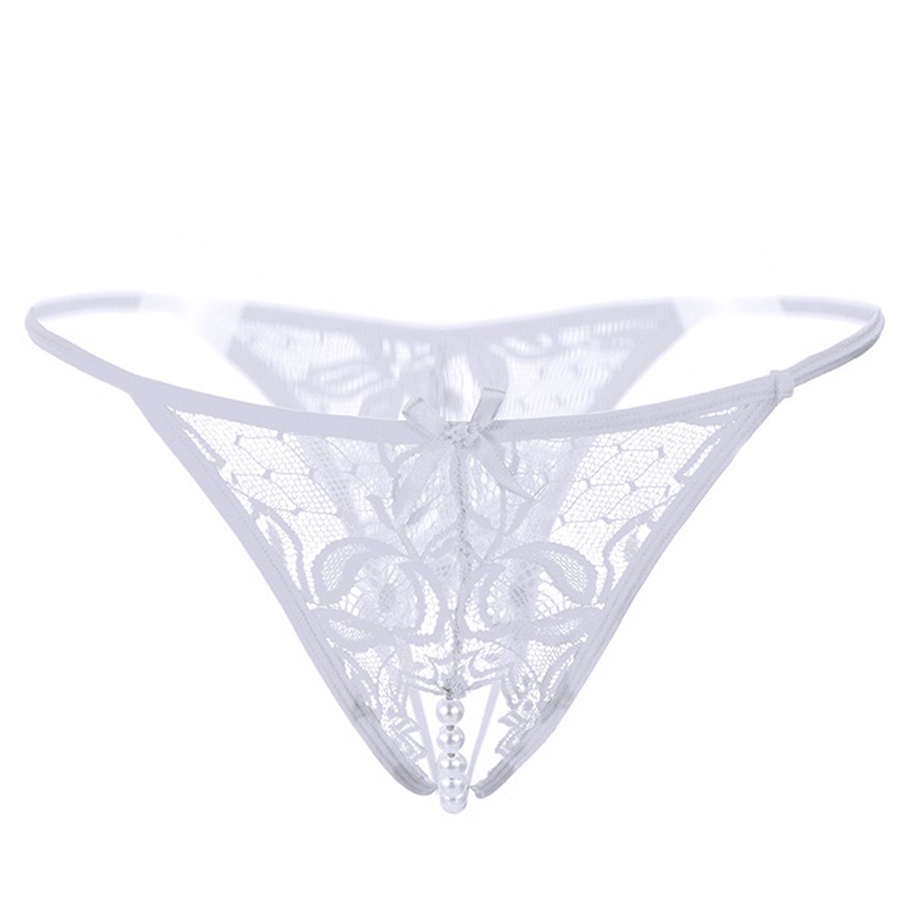Sexy Women Lace Crotchles Thong G-String Pearl Panties Lingerie Ladies Underwear