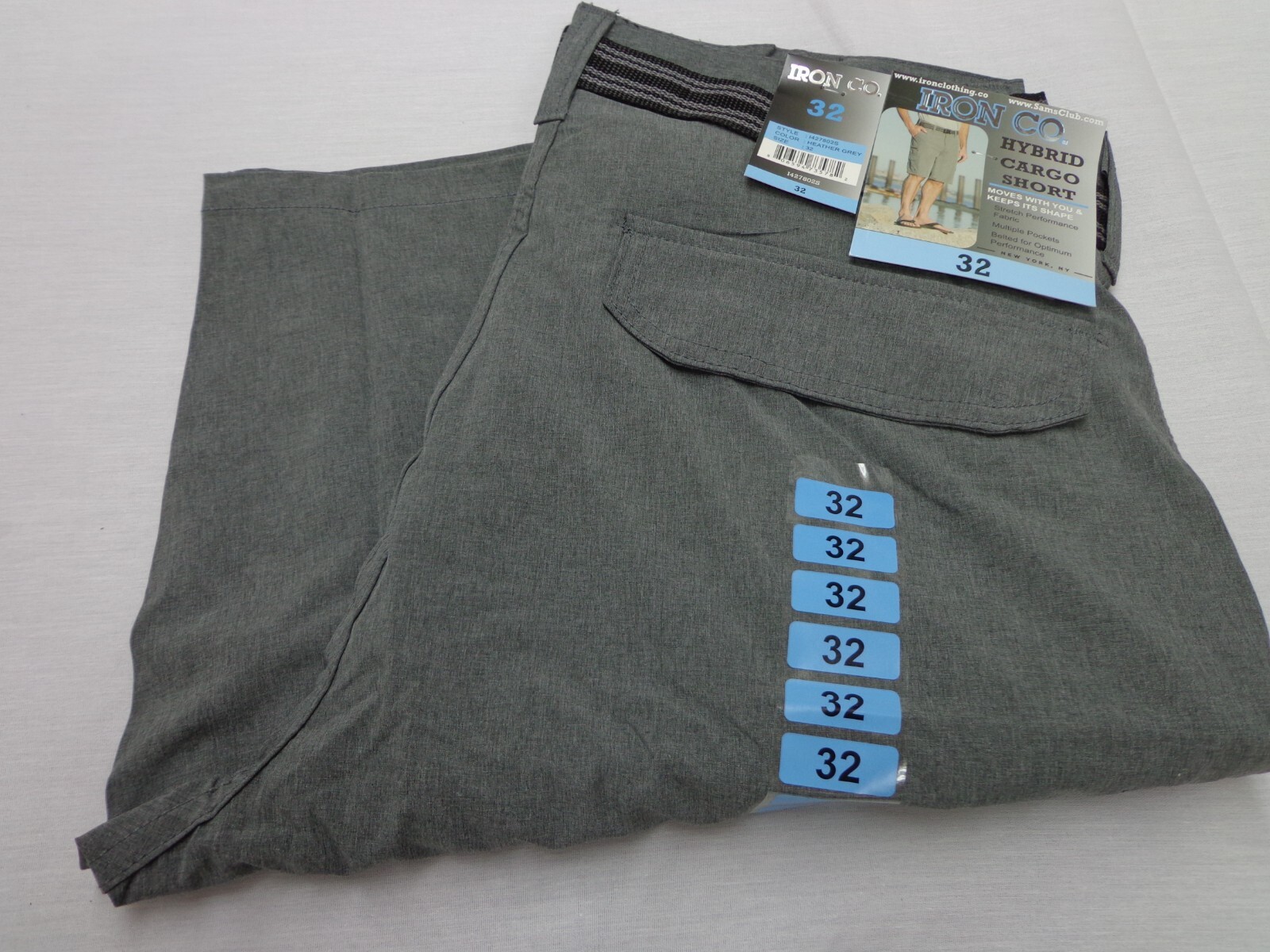 Iron Co Belted Stretch Performance Hybrid Cargo Shorts Heather Gray Size 32