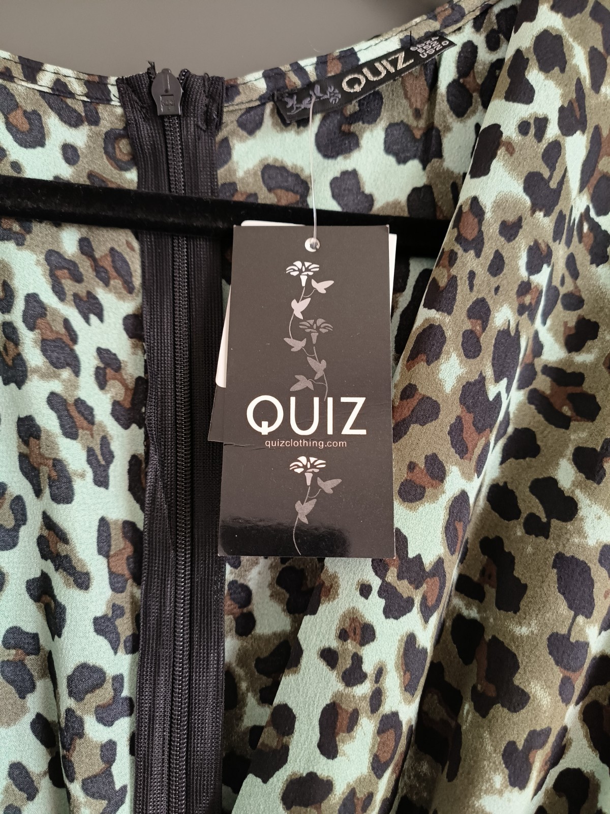 Quiz Green Satin Leopard Print Long Dress UK Size 24 New with Tags