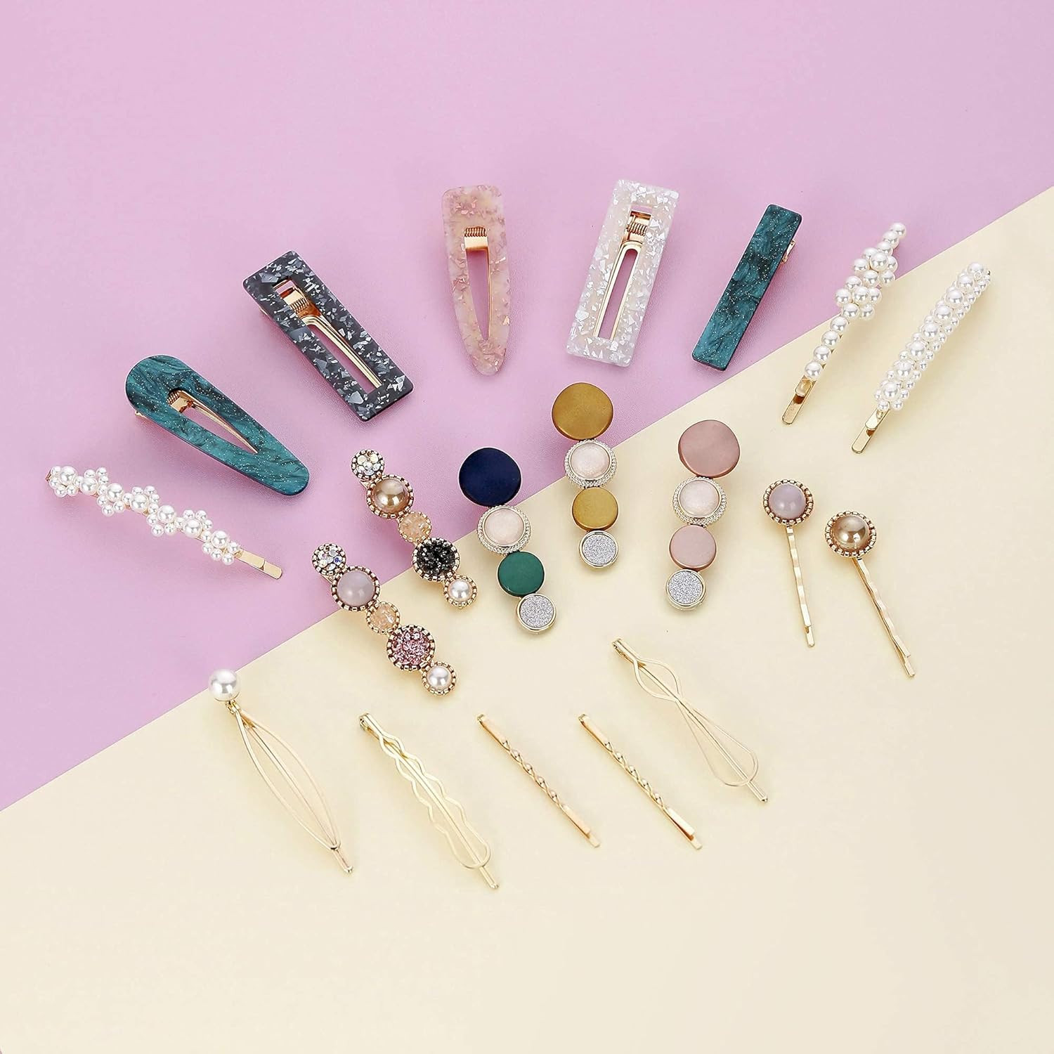 Mehayi 20 PCS Macaron Pearl Acrylic Resin Fashion Hair Clips Set, Cute Hair Barr
