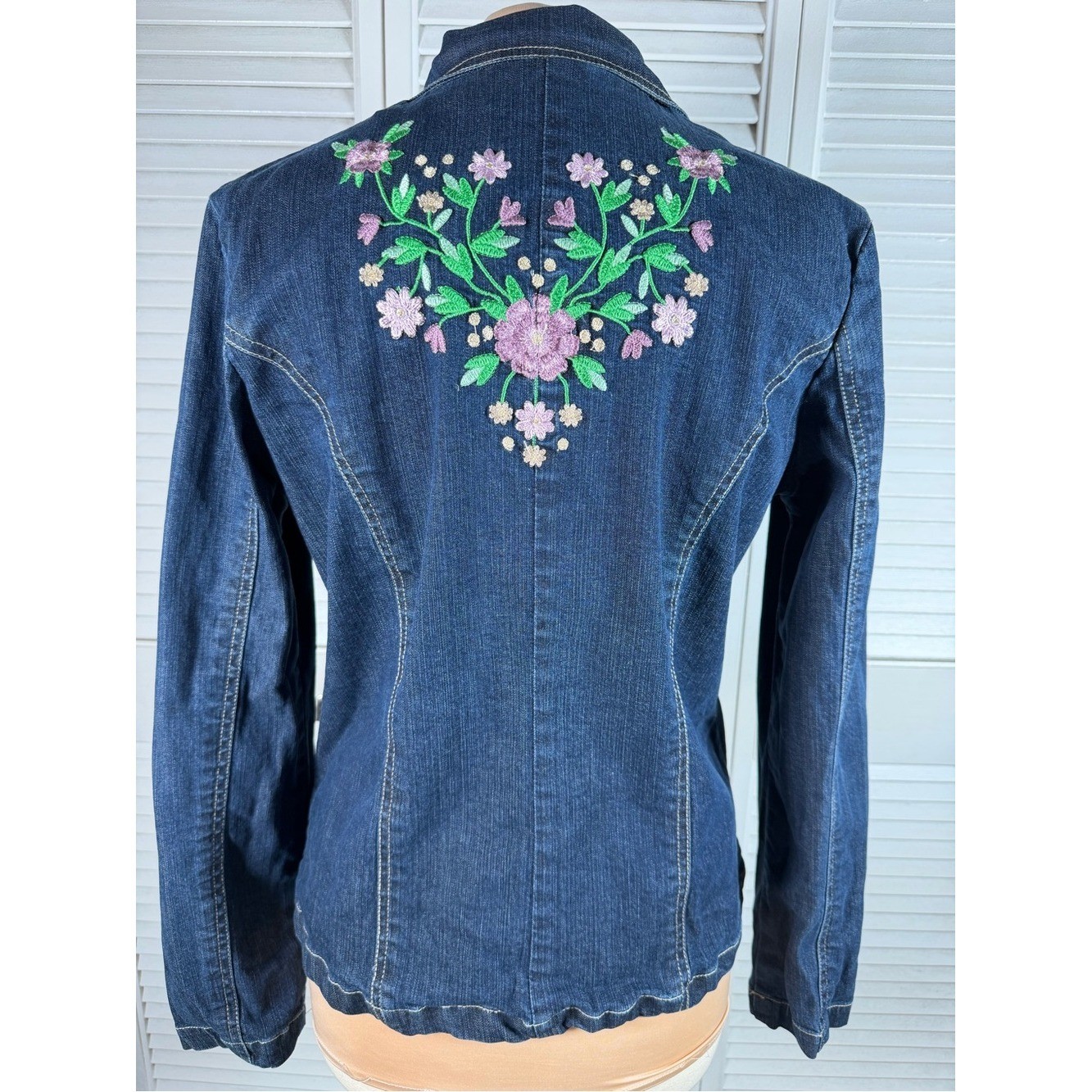 DCC Stretch Denim Blazer Jacket Floral Embroidered Blue Jean Medium M