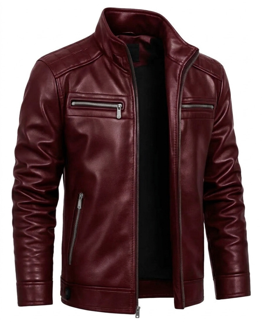 Stylish Burgundy Leather Shirt Jacket for Men-Handmade Premium Quality Outfit