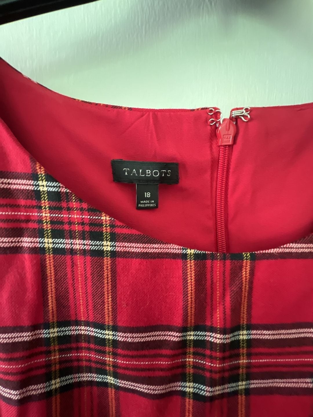 Talbots Red Tartan Plaid Wool Blend Flounce Hem Sheath Dress