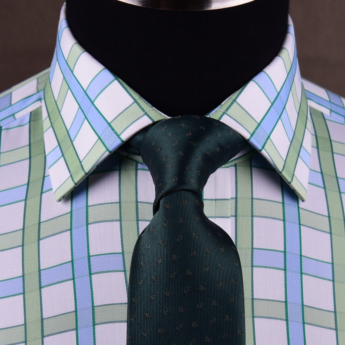 Blue Green Plaids & Checks Formal Business Dress Shirt Short Sleeve Button Down