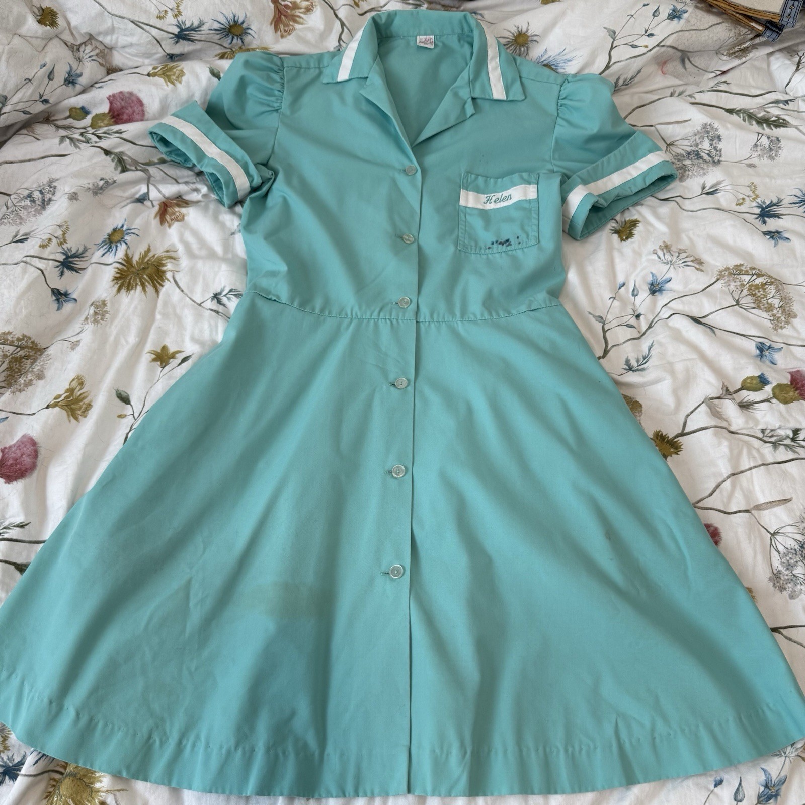 Vintage Aqua Waitress Uniform Dress Set T-Bird Diner Audrey Coleman USA – Helen