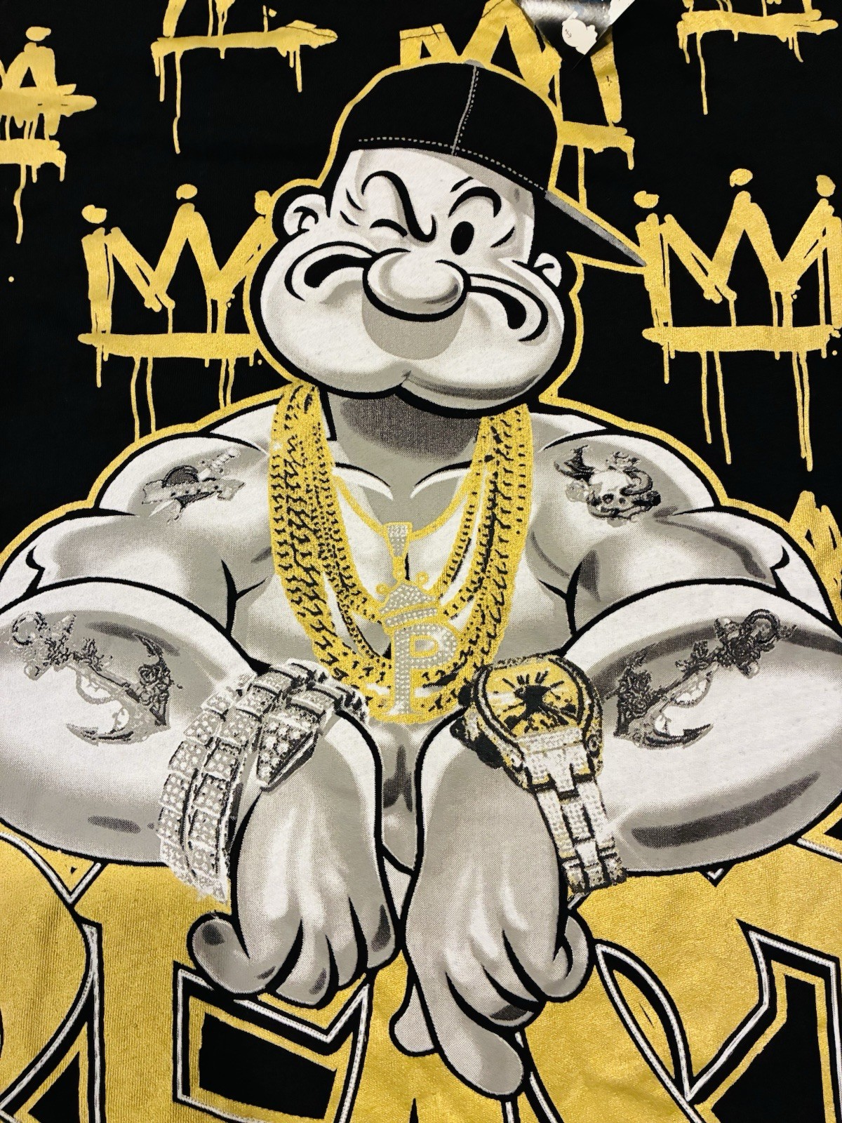 Popeye Beast Graphic T-Shirt Gold Chains Watch Brisco Brands Medium NWT Street
