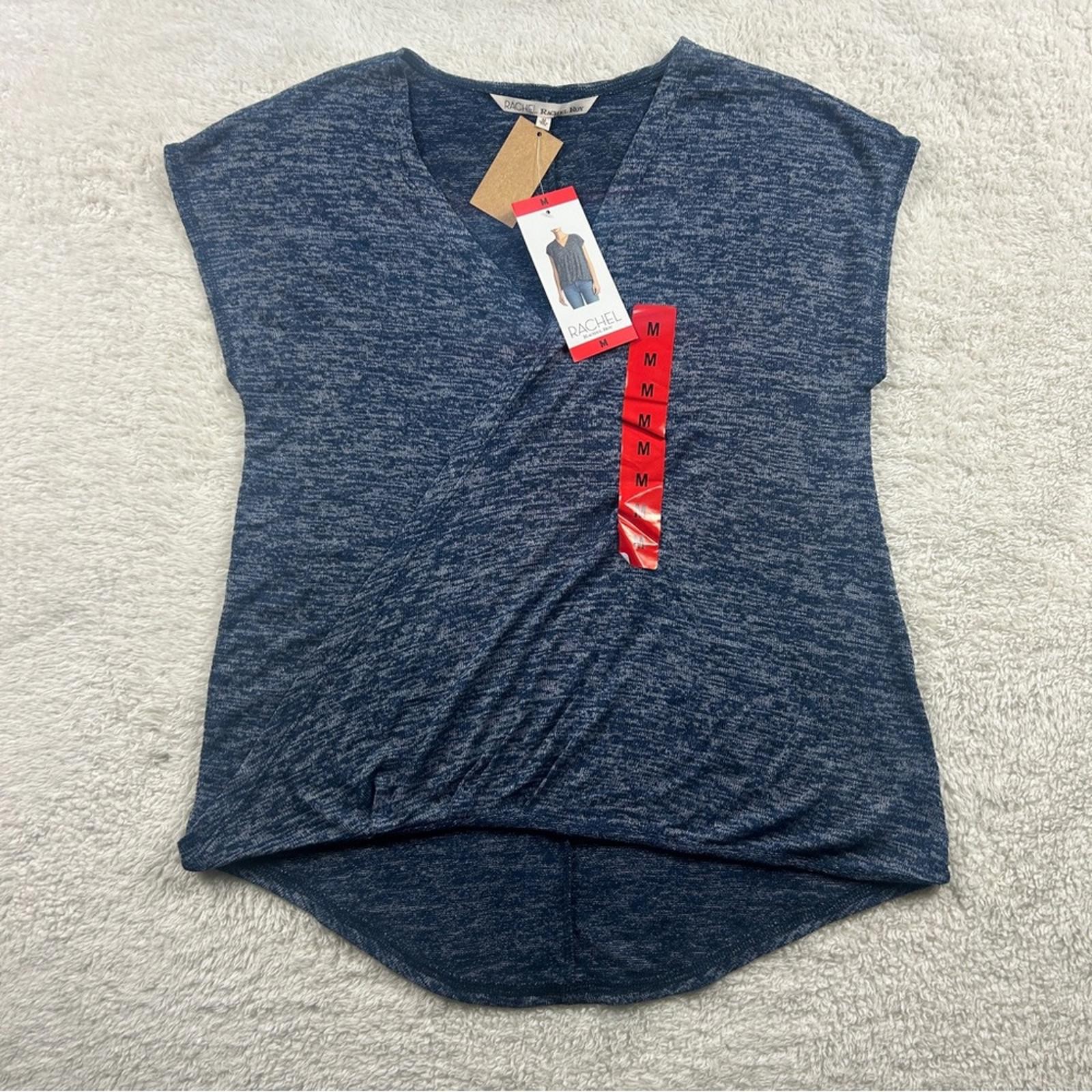 NWT Rachel Roy Women’s Navy Heathered Twist Front Blouse Cap Sleeve Top Medium