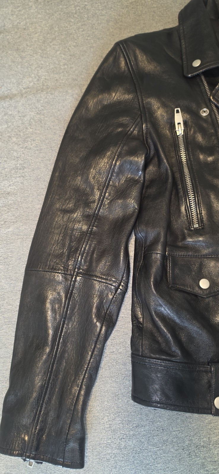 ZARA Men’s Black Biker Jacket Leather Size M Full Zip Button Pockets Short