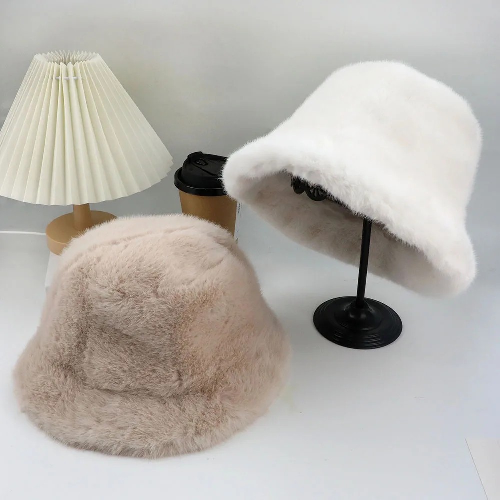 Fluffy Fur Bucket Hat – Warm Fisherman Plush Winter Hat Women Thick Furry Faux
