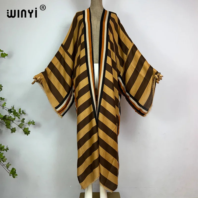 Kimono Africa Summer Boho Stripe Print Beach Swimwear Elegant Cardigan Sexy Holi