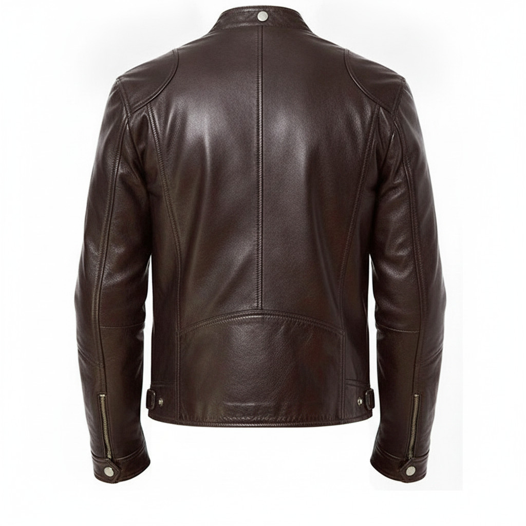 Men’s Brown Sheepskin Leather Jacket Cafe Racer Biker Real Soft Motorcycle Coat