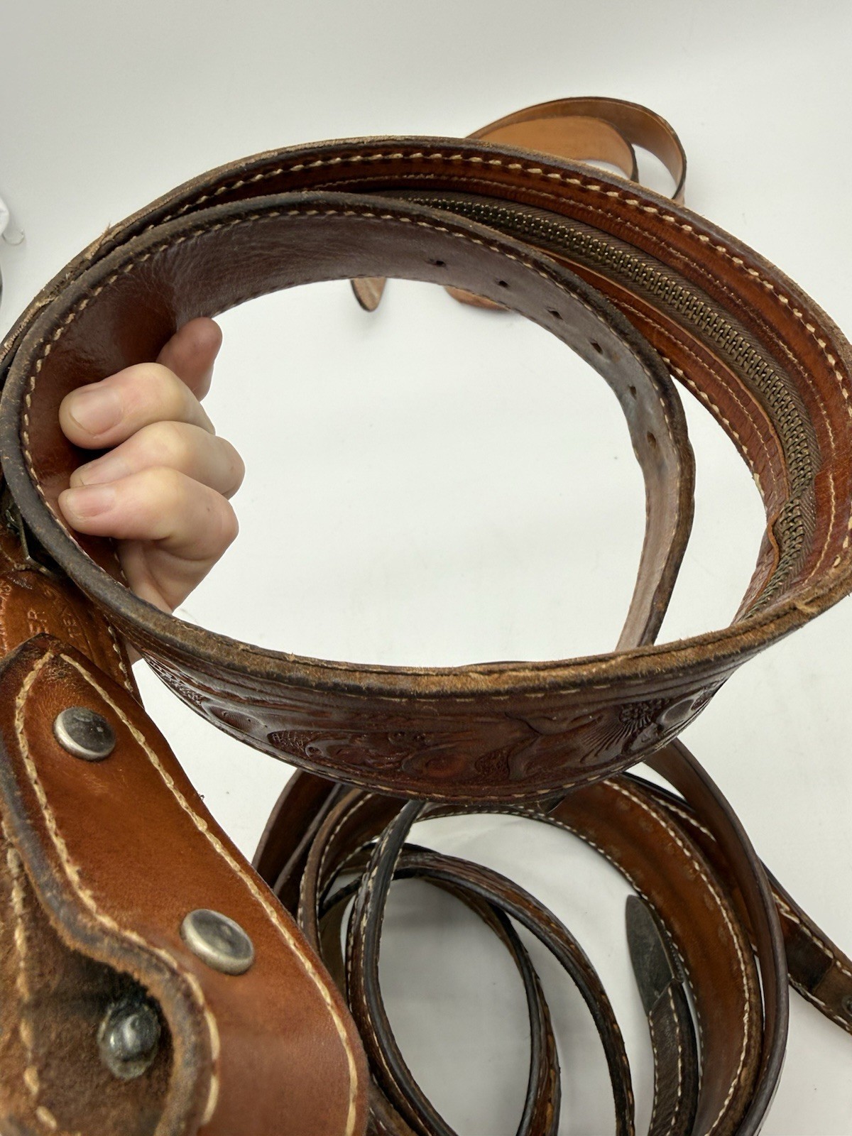 Lot of 5 Leather Belts Vintage Western Style Buckle Replacement Parts See Photos