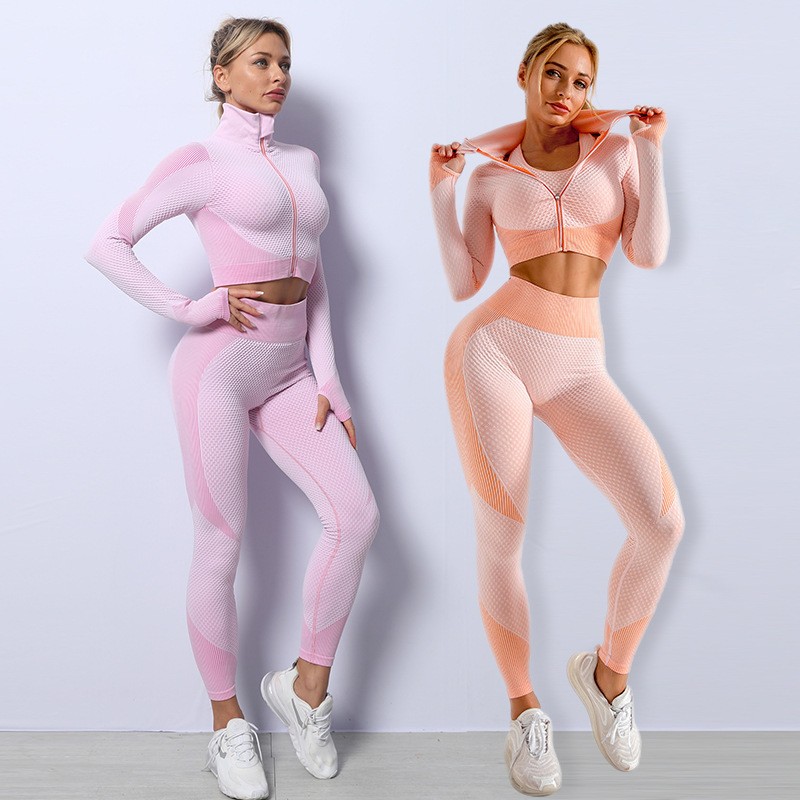 3PCS Yoga Set Seamless Sport Set Women Gym Clothing Leggings Women Crop S-3XL