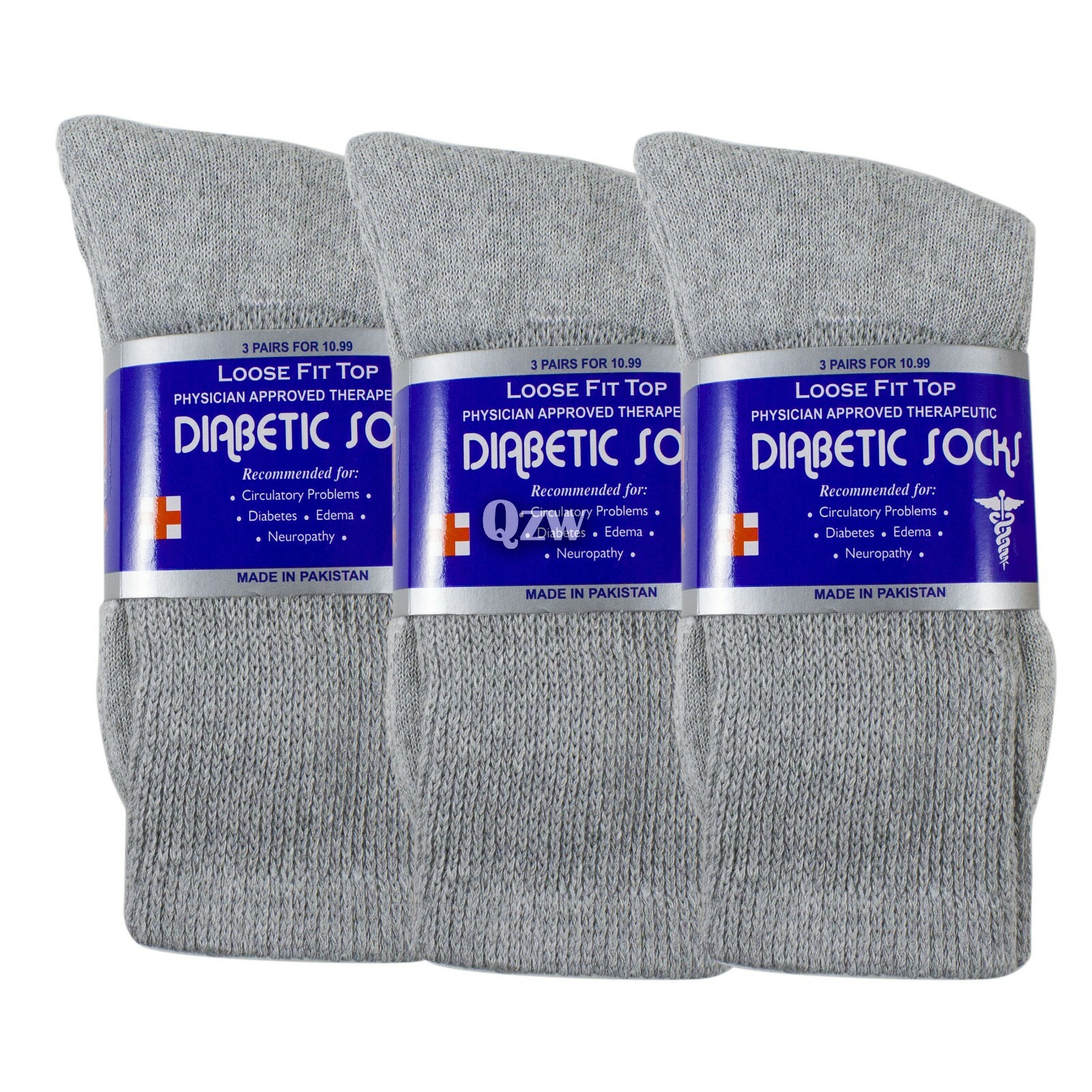 3-12 Pairs Health Loose Fit Top Crew Cotton Diabetic Socks Gray 9-11 10-13 13-15