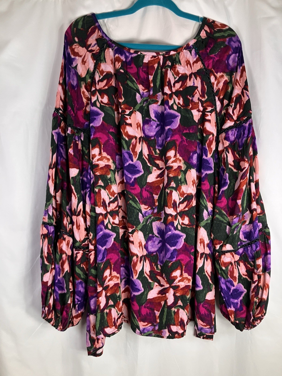 Terra & Sky 4X NWT Green Purple Pink LS Tunic Top Embroidered Boho Artsy