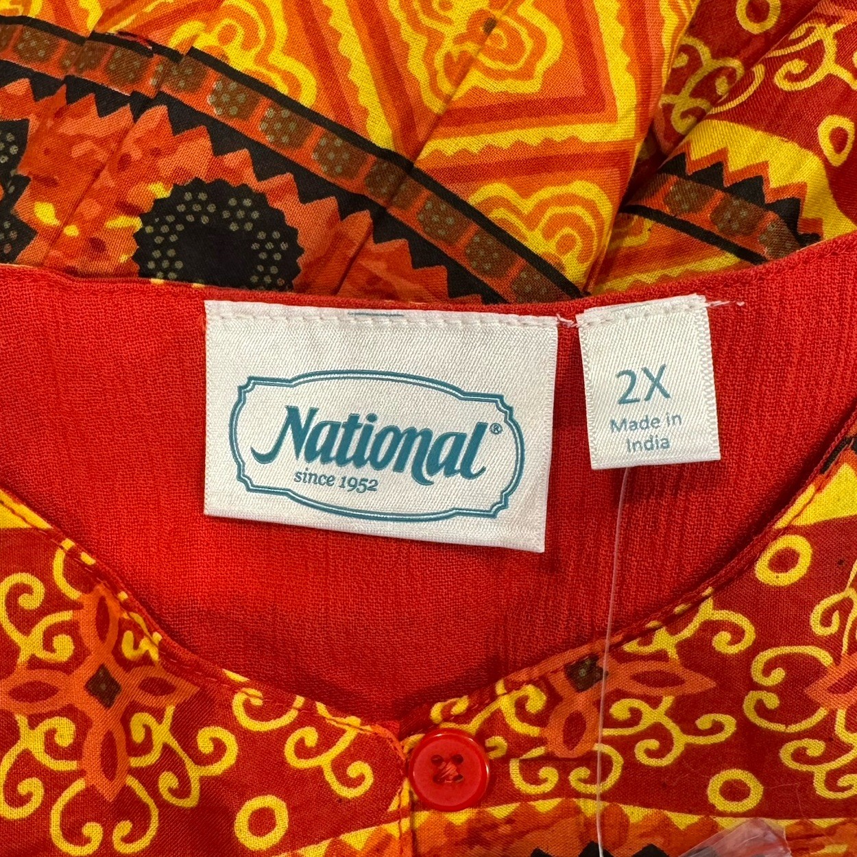NWT National House Patio Dress Red Santa Fe 2X Crinkle Muumu Pullover Artsy Boho