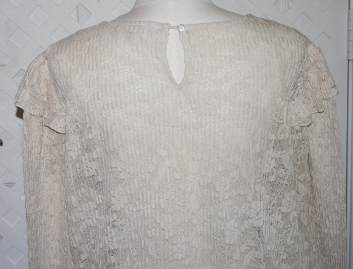 Brea Canyon Women’s XL Blouse Top Ivory Lace Floral long Sleeve Victorian Style