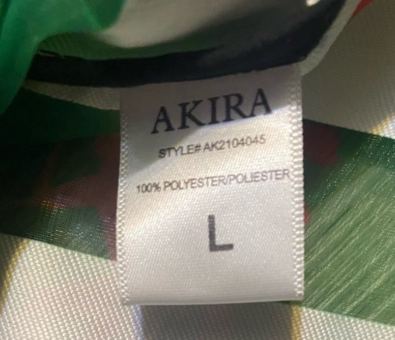 Akira Womens Collared Long Balloon Sleeve Button Front Top Colorful Sheer EUC
